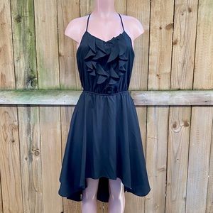 Bisou Bisou Asymmetrical Ruffle Black Dress EUC